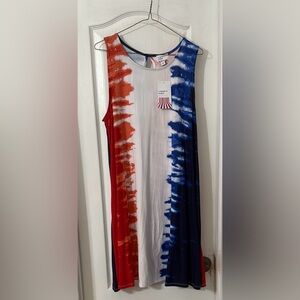 Red, White, and Blue Tie-Dye Sleeveless Dress